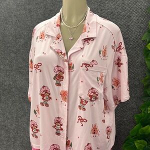 Strawberry Shortcake Gingerbread House Pajama Button Up Top